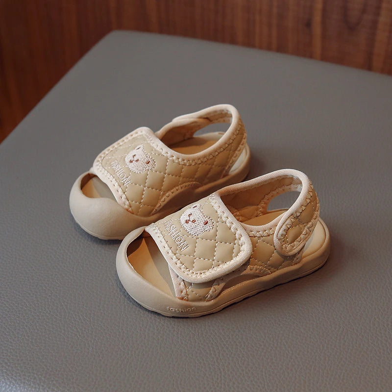 Girls' Simple Solid Sandals Boys' Sports Sandals Embroidered Little Bear Cute 2023 Children's Casual Shoes Breathable Kids Shoes