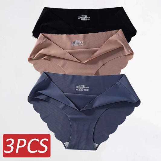 3PCS Seamless Silk Panties Women Underwear Sexy Female Underpants Briefs Woman Lingerie Underwear Ice Silk M-XL