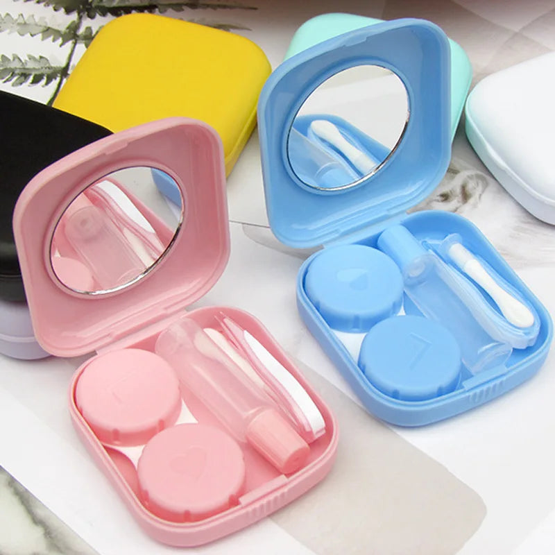 Smooth Pocket Portable Mini Contact Lens Case Easy Carry Colored Lenses Pupil Storage Box Mirror Container Lentes Travel Kit