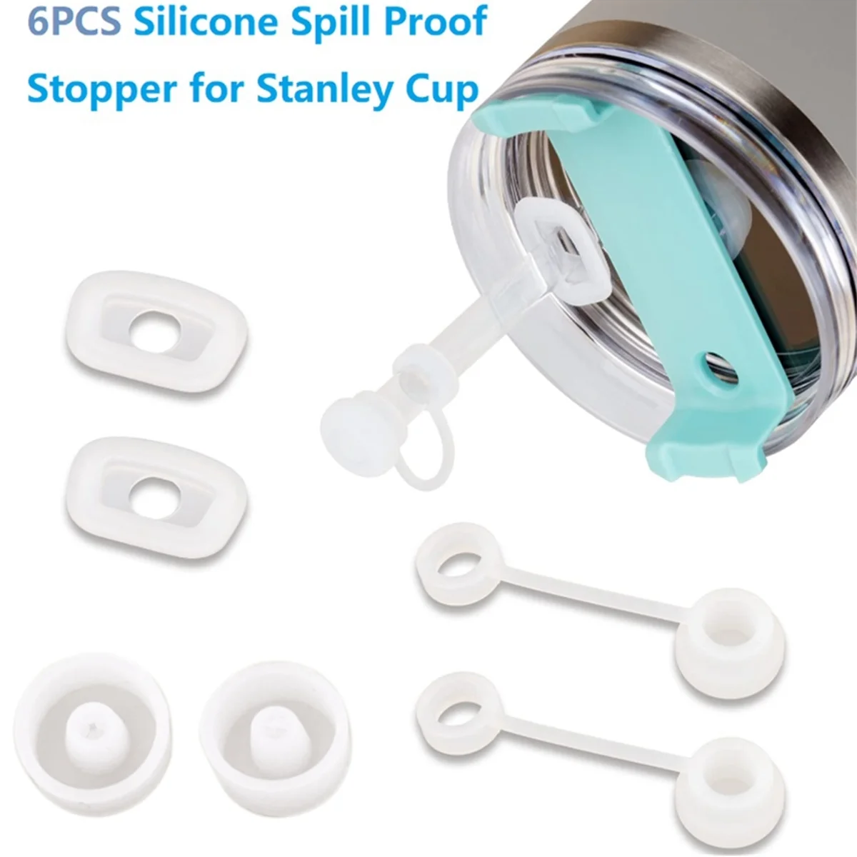 6PCS Silicone Spill Proof Stopper for Stanley Cup 1.0 40/30/20 Oz, Leakproof Silicone Seal Kit for Stanley Spill Stopper