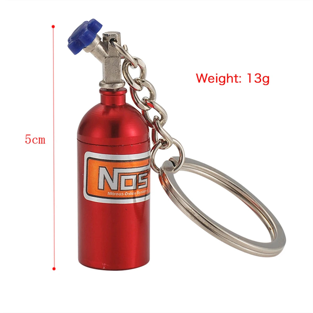 Creative NOS Turbo Nitrogen Bottle Keychain Mini Metal Auto Pendant Keyfob Vehicle Keyrings Car Motorcycle Accessory Key Holder