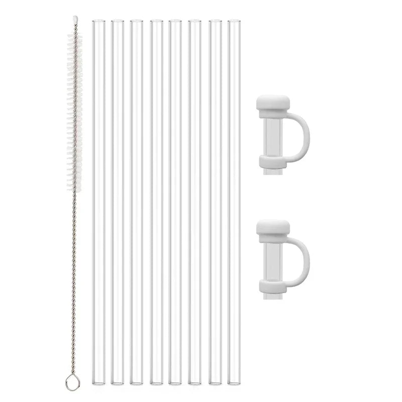 Reusable Straw with Cleaning Brush for 20oz/30oz/40oz Stanley Cup, Silicone Clear Straw, Water Bottle Accessories with Straw Cap