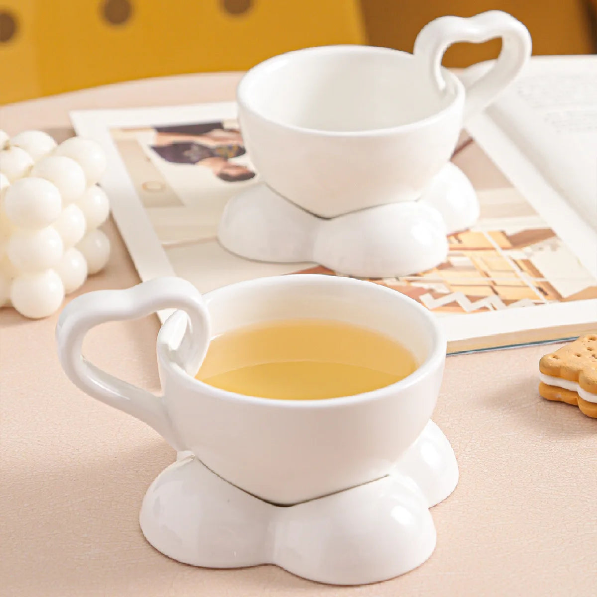 Ceramic Cloud Mug - Cute Coffee Cup Set with Detachable Coaster - Personalized for Hot & Cold Drinks, Water or Milk | 160 ml