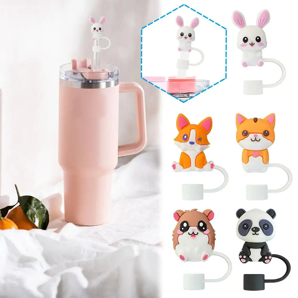 3D DIY straw dust cap 10mm Silicone Straw Covers Cap For Stanley 30&40 Oz Tumbler Reusable Cute Animal Straw Toppers I5M7