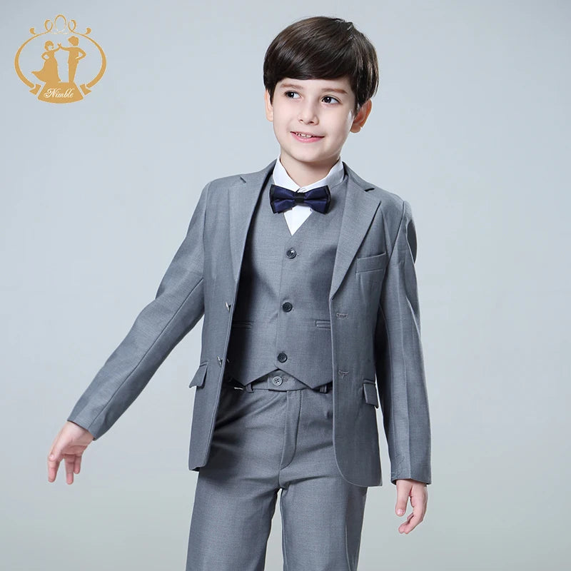 Nimble Spring Autumn Formal Boy Suit for Weddings Children Party Host Costume Wholesale Clothing 3Pcs/Set Blazer Vest Pants