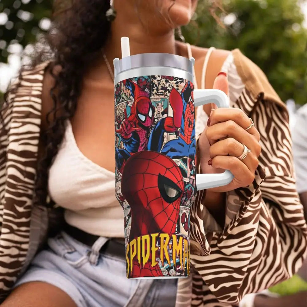 MINISO Spider Man HD Print Tumbler Cold and Hot Water Bottle Insulated Stainless Steel Thermal Cups Printed Beach Car Mugs