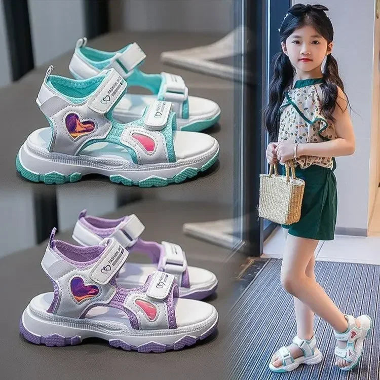 Girls' Candy Color Flats 2024 New Summer Kids Princess Sandals for Vacation Soft Sole Anti Slip Girls Beach Shoes Wear-resistant