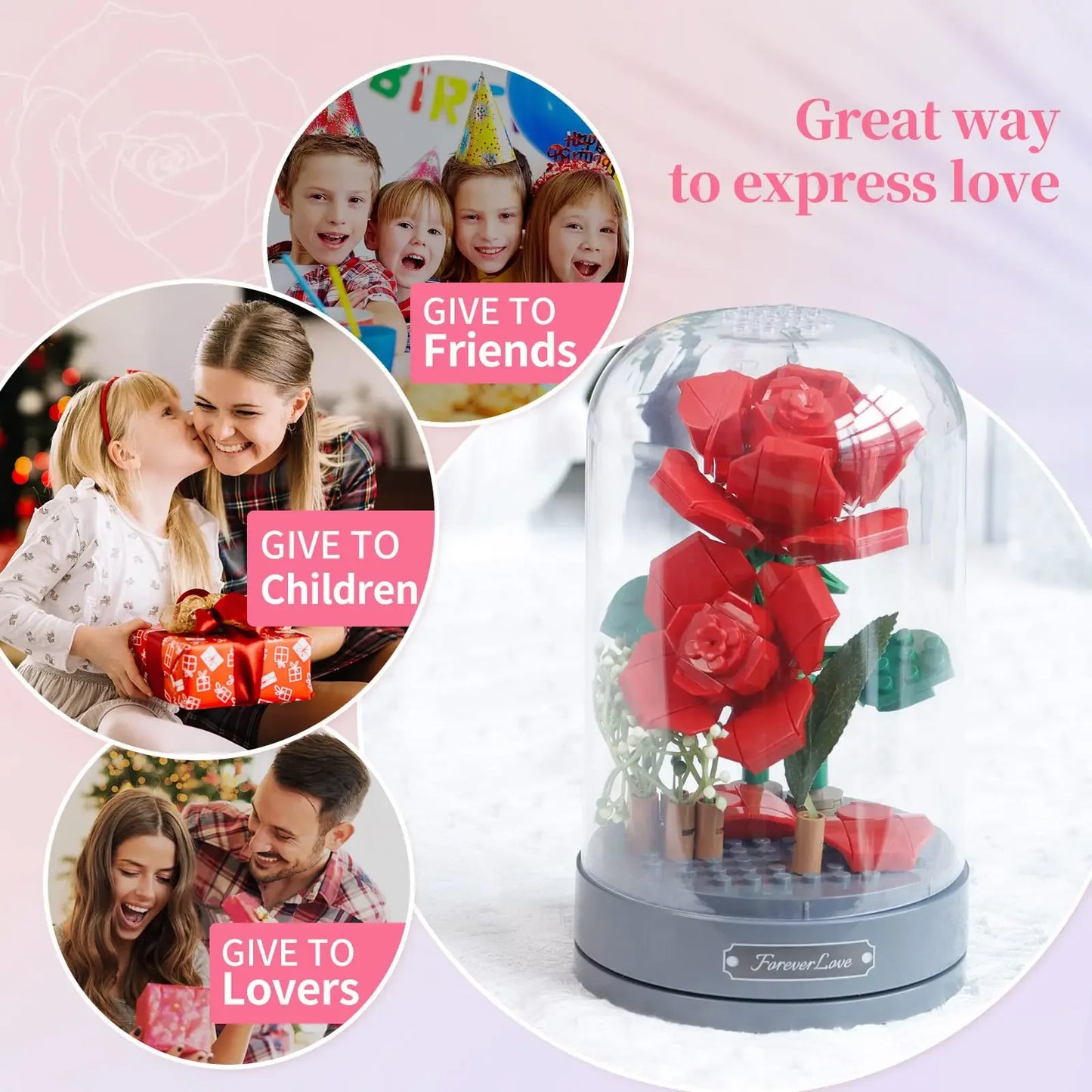 Creative Immortal Flower Music Box Rose Bouquet,City MOC Flower Arrangement Assembly Toys For Girlfriend Gifts Building Block