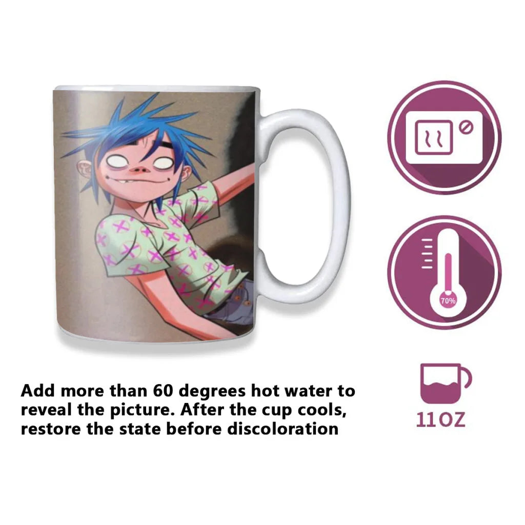 Retro Music Gorillaz Magic Hot Cold Heat Temperature Sensitive Color-Changing Coffee Tea Milk Mug Cup