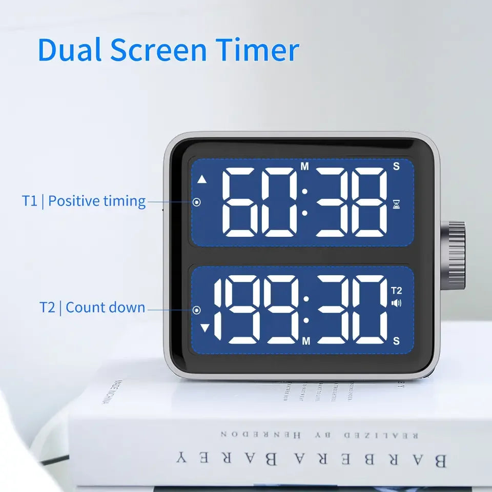 LED Digital Timer Dual Channels Countdown Stopwatch Kitchen Cooking Timer Electronic Magnetic Counter Shower Study Timer Gadget