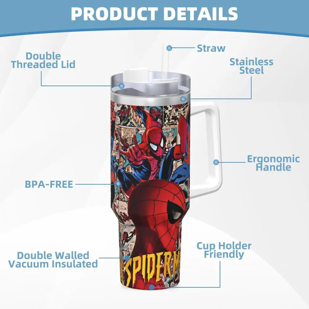 MINISO Spider Man HD Print Tumbler Cold and Hot Water Bottle Insulated Stainless Steel Thermal Cups Printed Beach Car Mugs