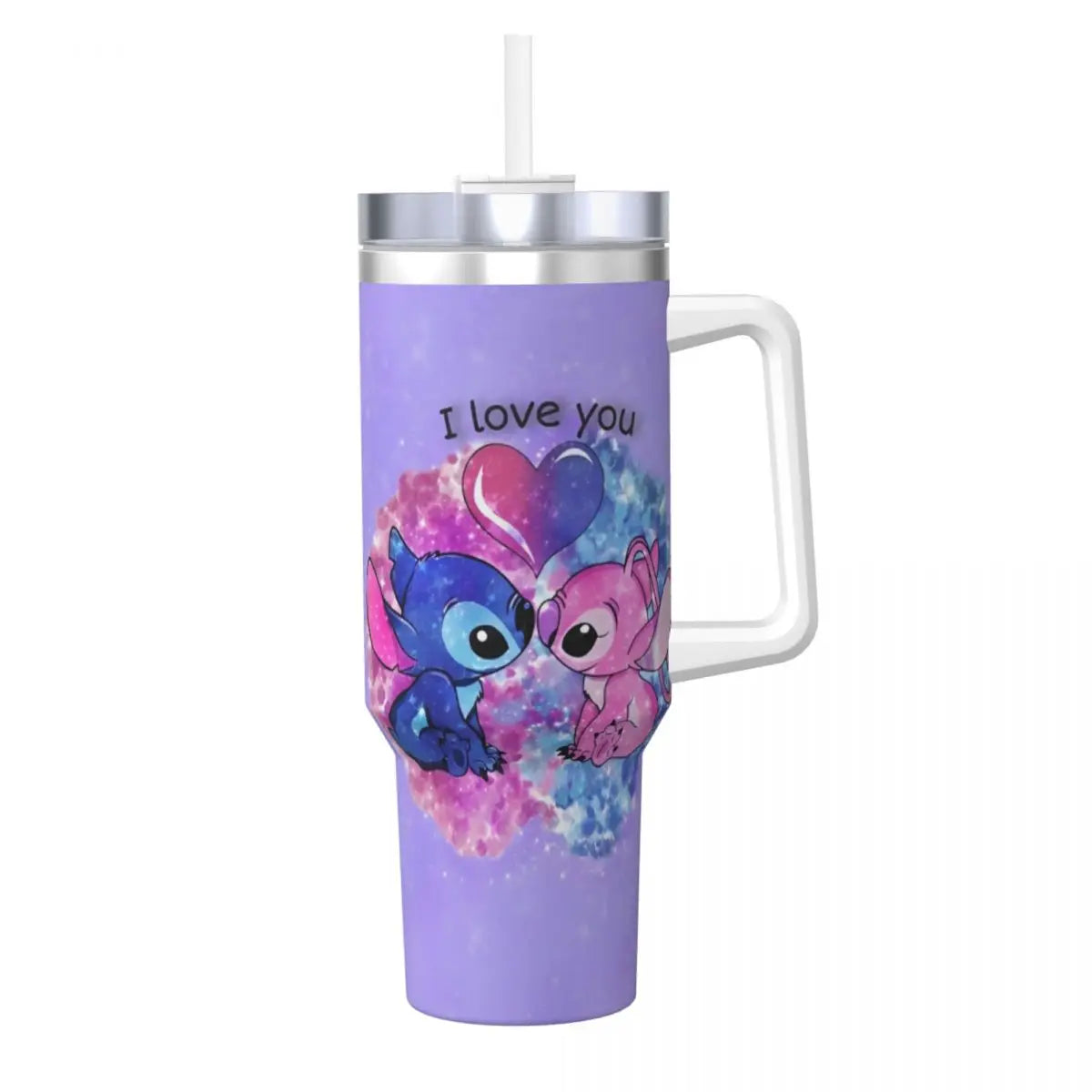 Stainless Steel Tumbler MINISO Stitch Mugs Cup With Straws Travel Cold and Hot Water Bottle Heat Preservation 40oz Thermal Mug