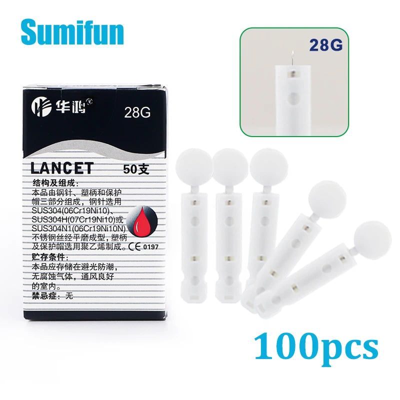 100Pcs Sterile Lancets Kit for 28g Pen Glucose Meter Disposable Needles Measuring Blood Sugar Level Medical Diabetes Accessories