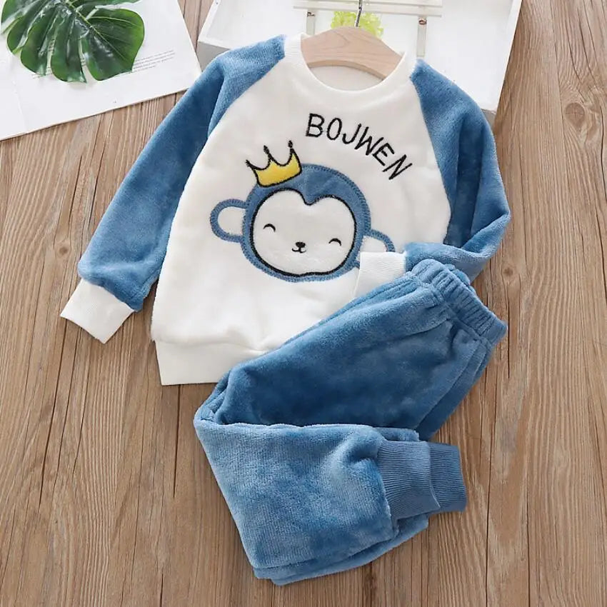 Soft Flannel Leisure Suit For Girls Thick Fleece Pullover Sweater Baby Boys Pants Family Outfit Warm Winter Clothing 2Pcs Set