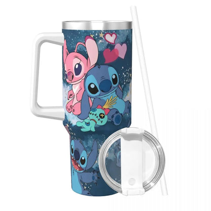 Stainless Steel Tumbler MINISO Stitch Mugs Cup With Straws Travel Cold and Hot Water Bottle Heat Preservation 40oz Thermal Mug